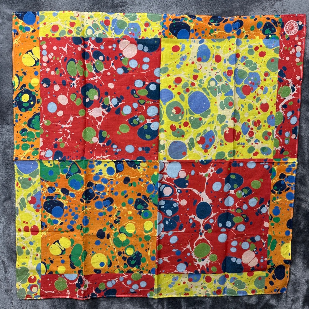 Tory Burch Scarf Womens OS Multicolor Marbled Patchwork Silk Square Neckerchief